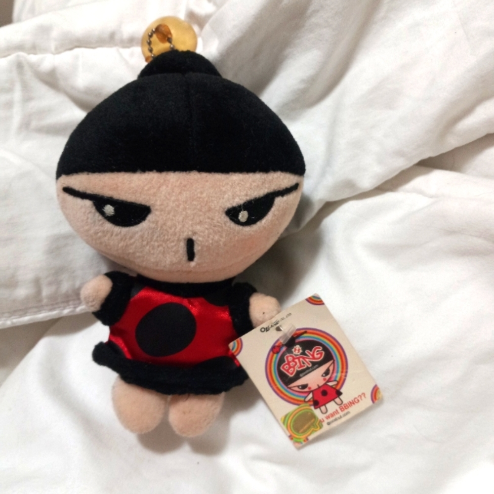 PUCCA Vintage 1990 RARE EYES Dot Dress With Tags 6" Plush Keychain Doll Korean